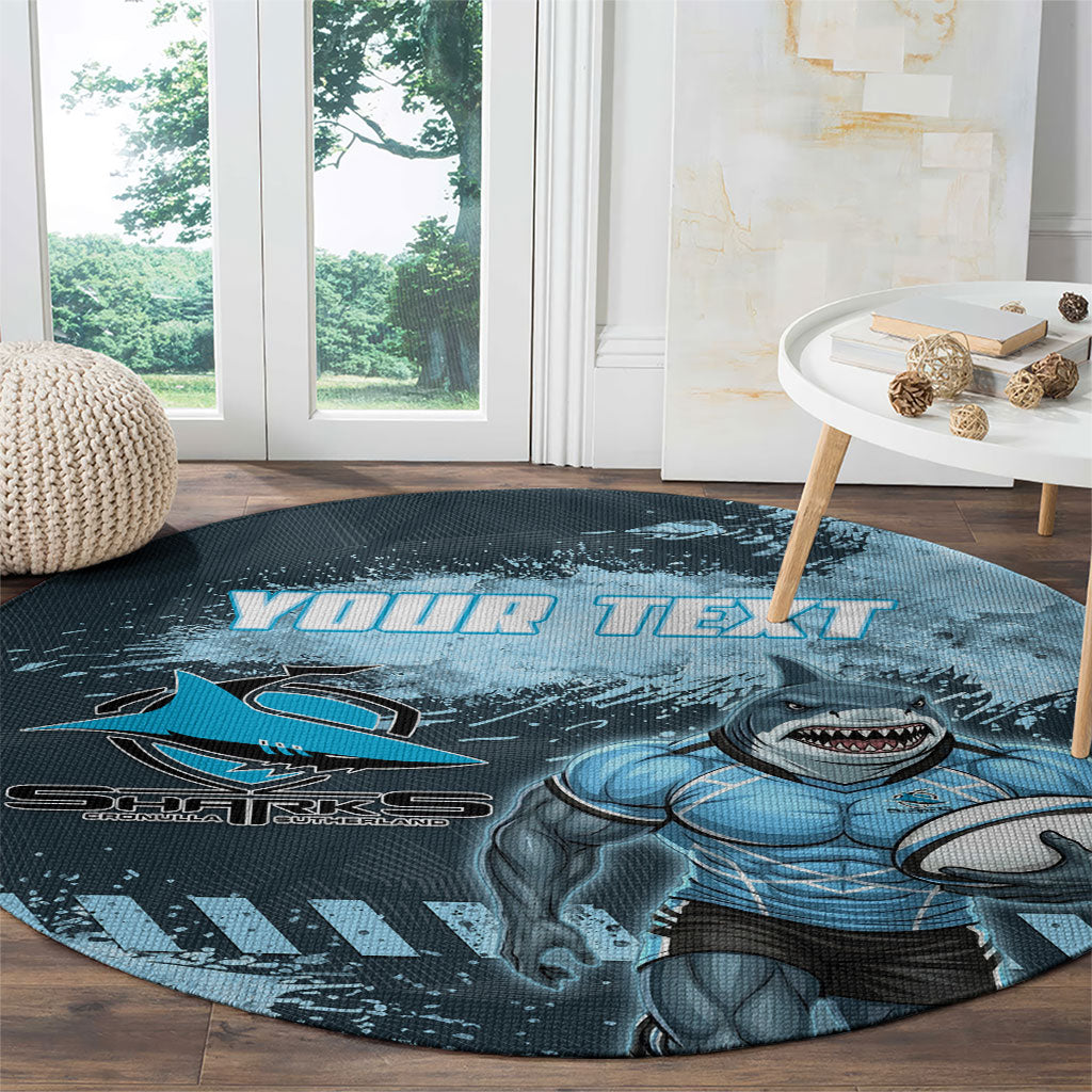 Personalised Cronulla Sutherland Sharks Rugby Round Carpet Sharkies Mascot - Sporty Splash Art Style