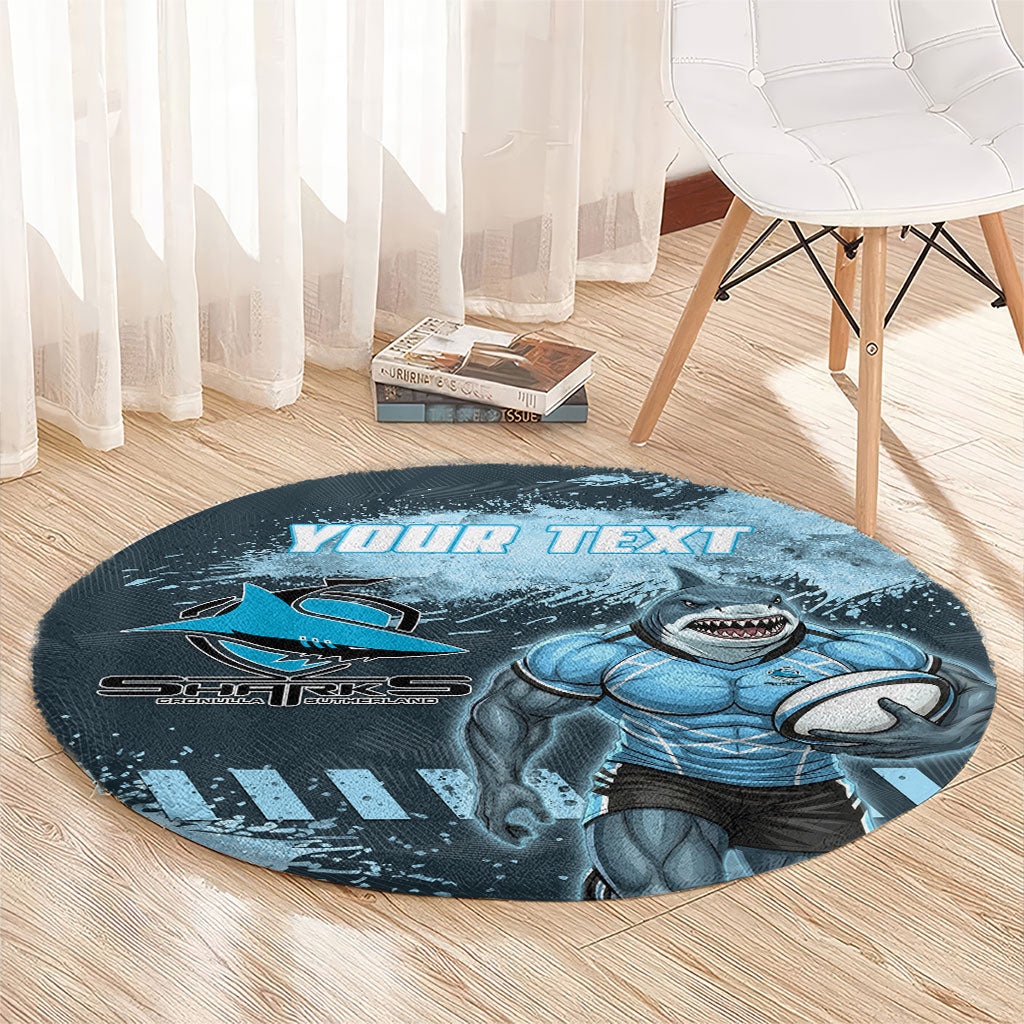 Personalised Cronulla Sutherland Sharks Rugby Round Carpet Sharkies Mascot - Sporty Splash Art Style