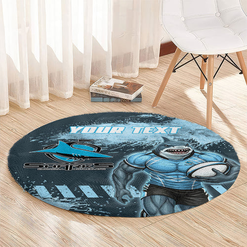 Personalised Cronulla Sutherland Sharks Rugby Round Carpet Sharkies Mascot - Sporty Splash Art Style