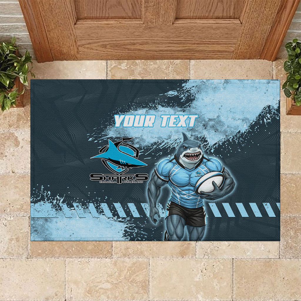 Personalised Cronulla Sutherland Sharks Rugby Rubber Doormat Sharkies Mascot - Sporty Splash Art Style