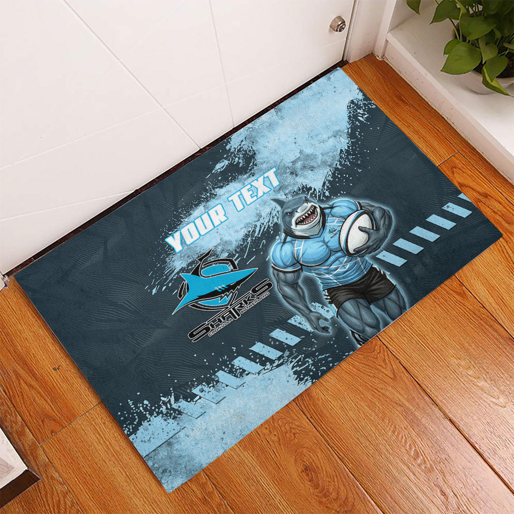 Personalised Cronulla Sutherland Sharks Rugby Rubber Doormat Sharkies Mascot - Sporty Splash Art Style