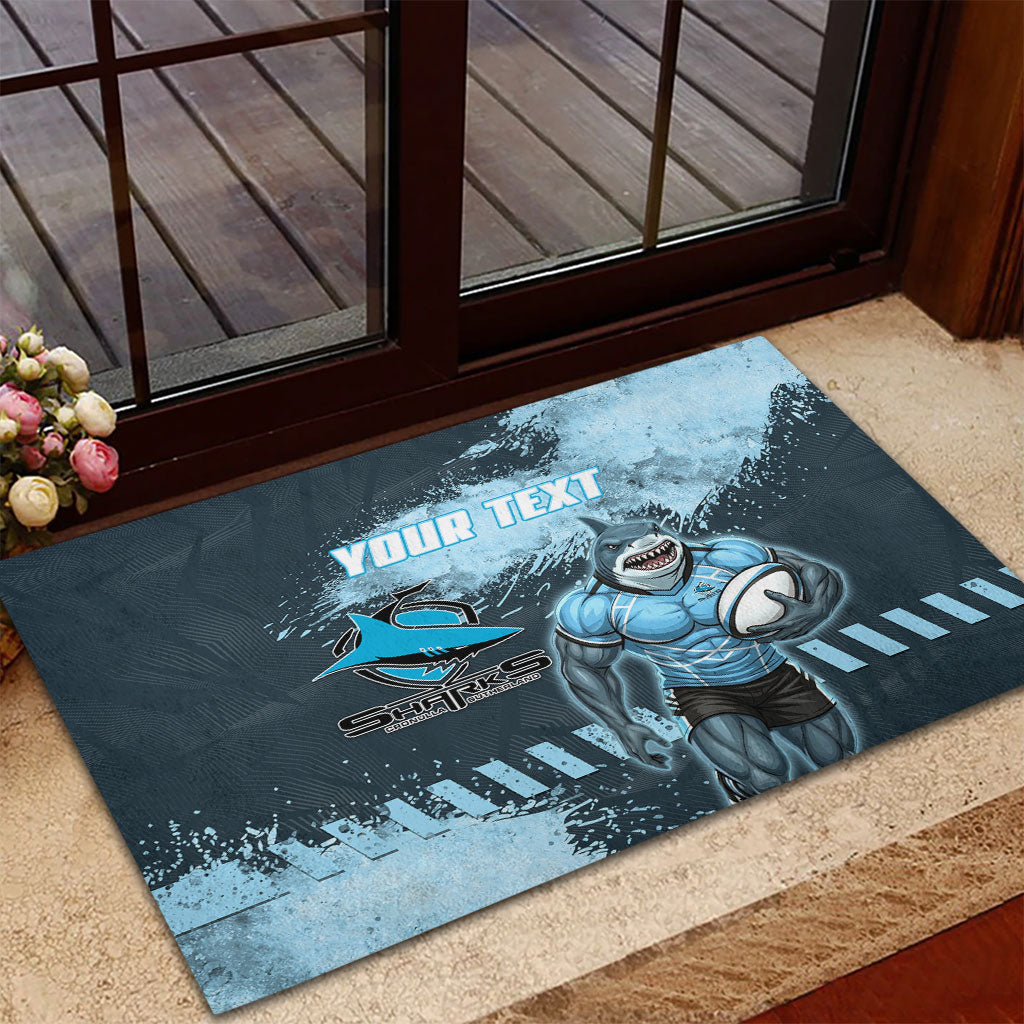 Personalised Cronulla Sutherland Sharks Rugby Rubber Doormat Sharkies Mascot - Sporty Splash Art Style