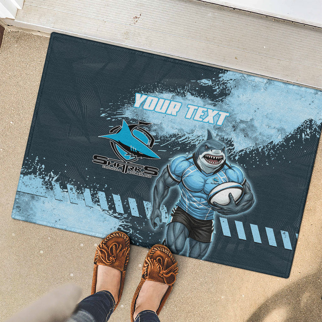 Personalised Cronulla Sutherland Sharks Rugby Rubber Doormat Sharkies Mascot - Sporty Splash Art Style