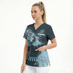 Personalised Cronulla Sutherland Sharks Rugby Scrub Top Sharkies Mascot - Sporty Splash Art Style