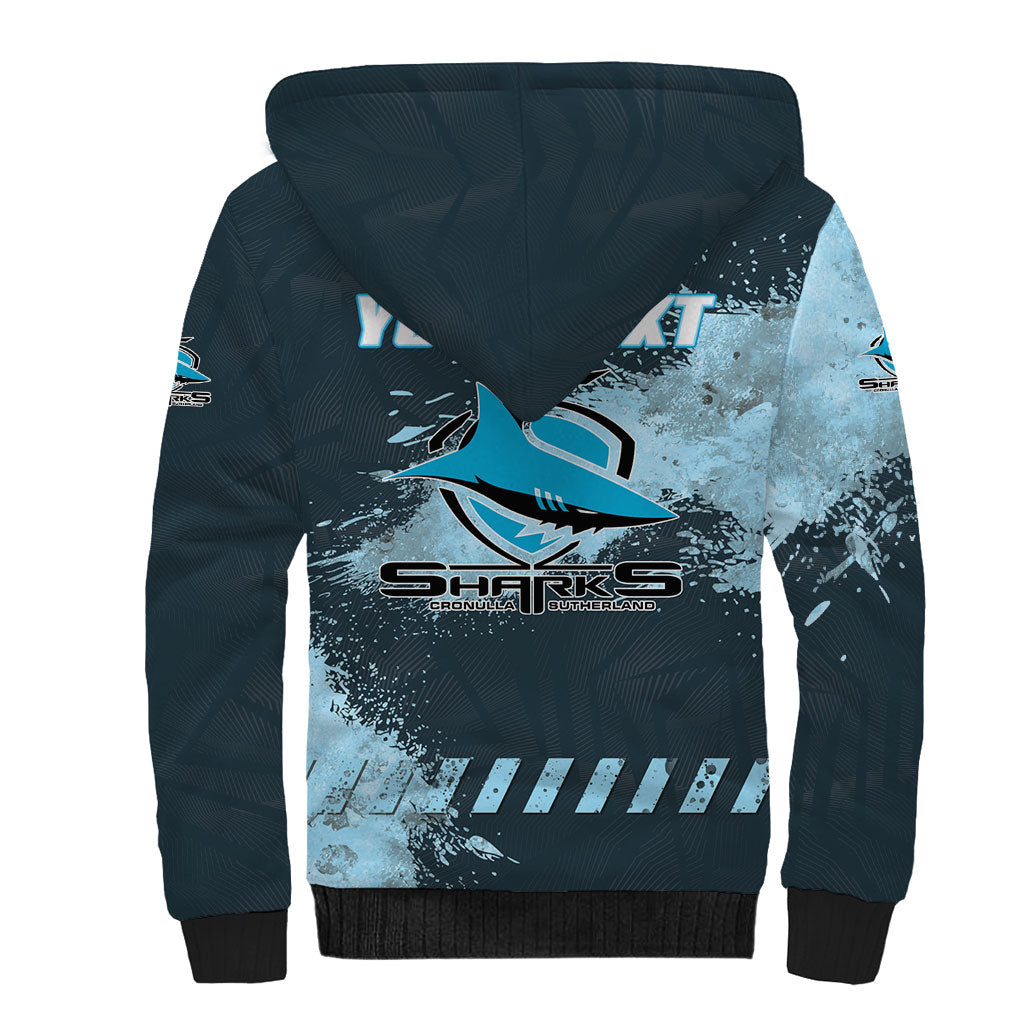 Personalised Cronulla Sutherland Sharks Rugby Sherpa Hoodie Sharkies Mascot - Sporty Splash Art Style