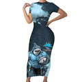 Personalised Cronulla Sutherland Sharks Rugby Short Sleeve Bodycon Dress Sharkies Mascot - Sporty Splash Art Style