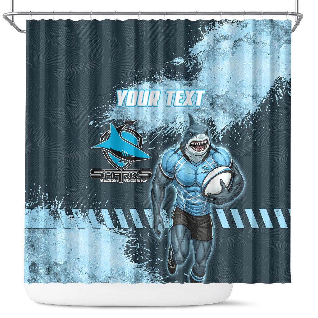 Personalised Cronulla Sutherland Sharks Rugby Shower Curtain Sharkies Mascot - Sporty Splash Art Style