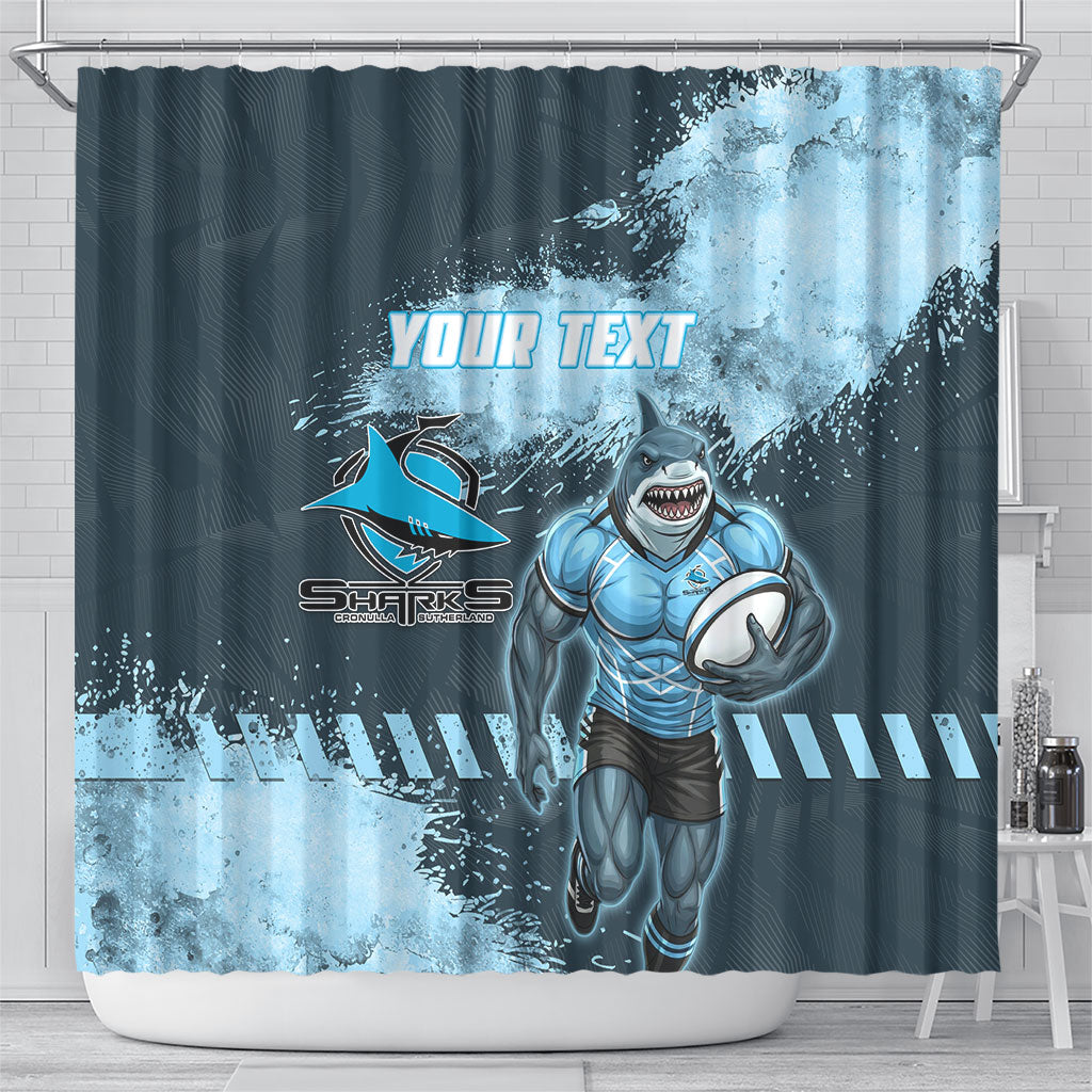 Personalised Cronulla Sutherland Sharks Rugby Shower Curtain Sharkies Mascot - Sporty Splash Art Style