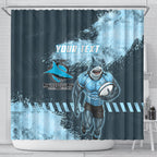 Personalised Cronulla Sutherland Sharks Rugby Shower Curtain Sharkies Mascot - Sporty Splash Art Style