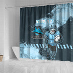 Personalised Cronulla Sutherland Sharks Rugby Shower Curtain Sharkies Mascot - Sporty Splash Art Style