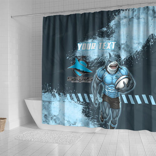 Personalised Cronulla Sutherland Sharks Rugby Shower Curtain Sharkies Mascot - Sporty Splash Art Style