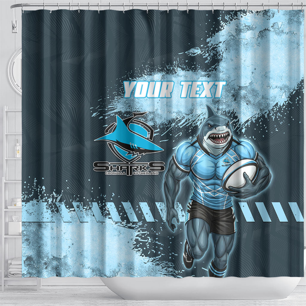 Personalised Cronulla Sutherland Sharks Rugby Shower Curtain Sharkies Mascot - Sporty Splash Art Style