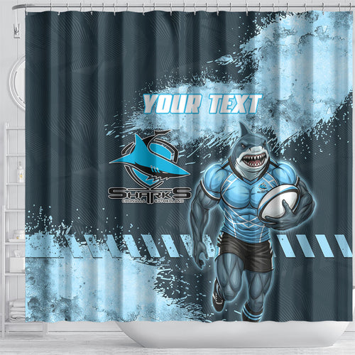 Personalised Cronulla Sutherland Sharks Rugby Shower Curtain Sharkies Mascot - Sporty Splash Art Style