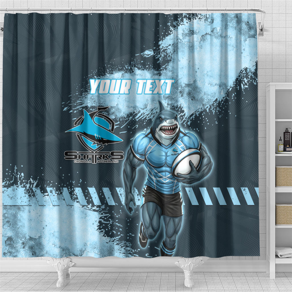 Personalised Cronulla Sutherland Sharks Rugby Shower Curtain Sharkies Mascot - Sporty Splash Art Style