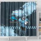 Personalised Cronulla Sutherland Sharks Rugby Shower Curtain Sharkies Mascot - Sporty Splash Art Style