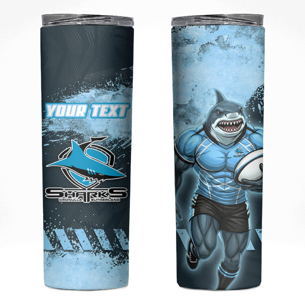 Personalised Cronulla Sutherland Sharks Rugby Skinny Tumbler Sharkies Mascot - Sporty Splash Art Style