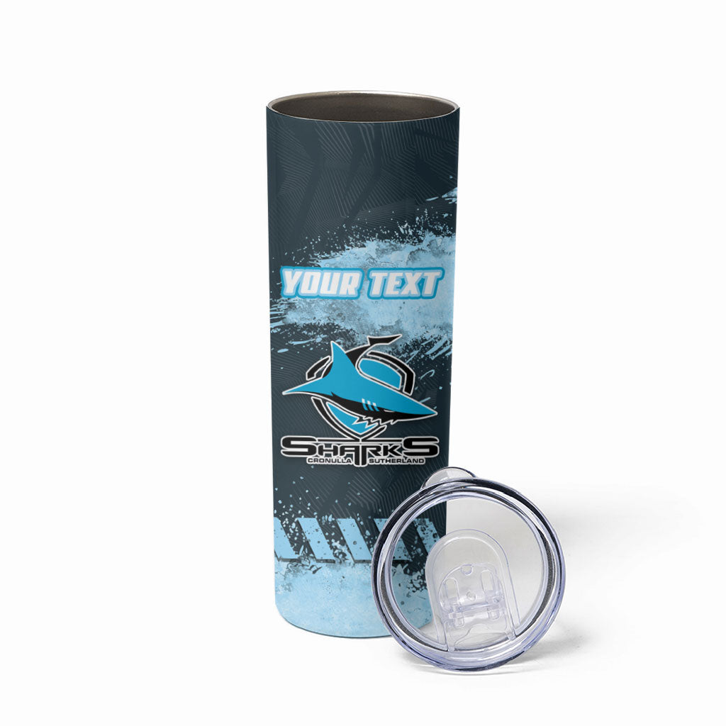 Personalised Cronulla Sutherland Sharks Rugby Skinny Tumbler Sharkies Mascot - Sporty Splash Art Style