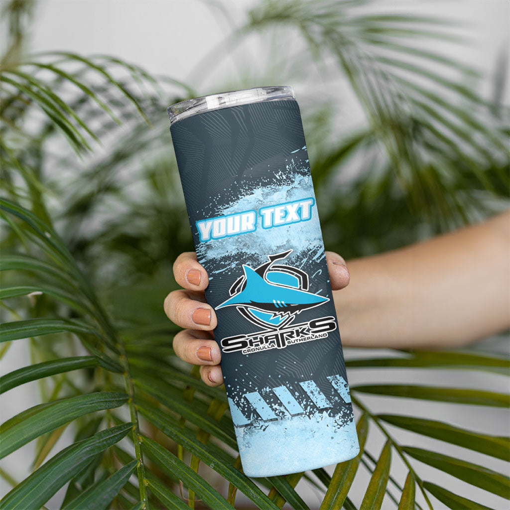 Personalised Cronulla Sutherland Sharks Rugby Skinny Tumbler Sharkies Mascot - Sporty Splash Art Style