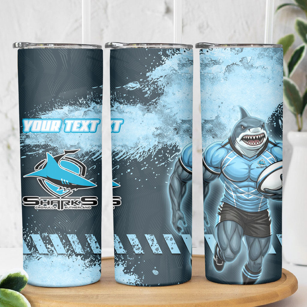Personalised Cronulla Sutherland Sharks Rugby Skinny Tumbler Sharkies Mascot - Sporty Splash Art Style