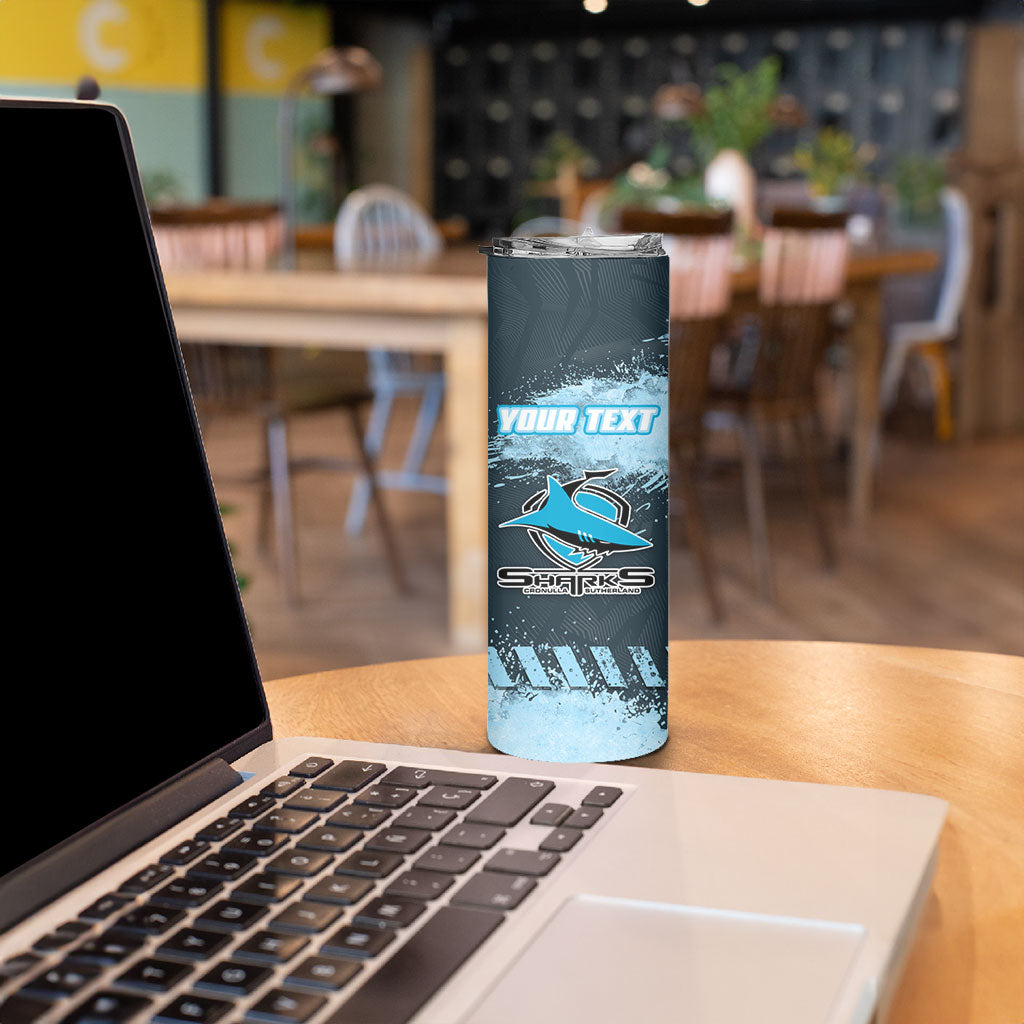 Personalised Cronulla Sutherland Sharks Rugby Skinny Tumbler Sharkies Mascot - Sporty Splash Art Style