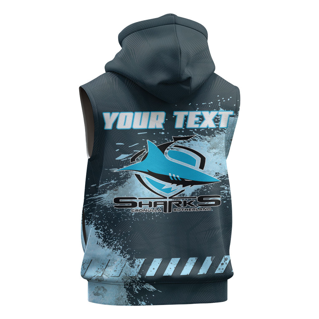 Personalised Cronulla Sutherland Sharks Rugby Sleeveless Hoodie Sharkies Mascot - Sporty Splash Art Style