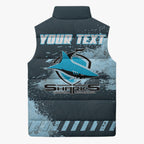 Personalised Cronulla Sutherland Sharks Rugby Sleeveless Puffer Jacket Sharkies Mascot - Sporty Splash Art Style