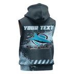 Personalised Cronulla Sutherland Sharks Rugby Sleeveless Zip Hoodie Sharkies Mascot - Sporty Splash Art Style