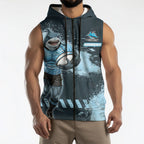Personalised Cronulla Sutherland Sharks Rugby Sleeveless Zip Hoodie Sharkies Mascot - Sporty Splash Art Style