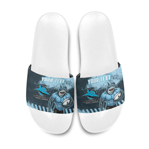 Personalised Cronulla Sutherland Sharks Rugby Slide Sandals Sharkies Mascot - Sporty Splash Art Style