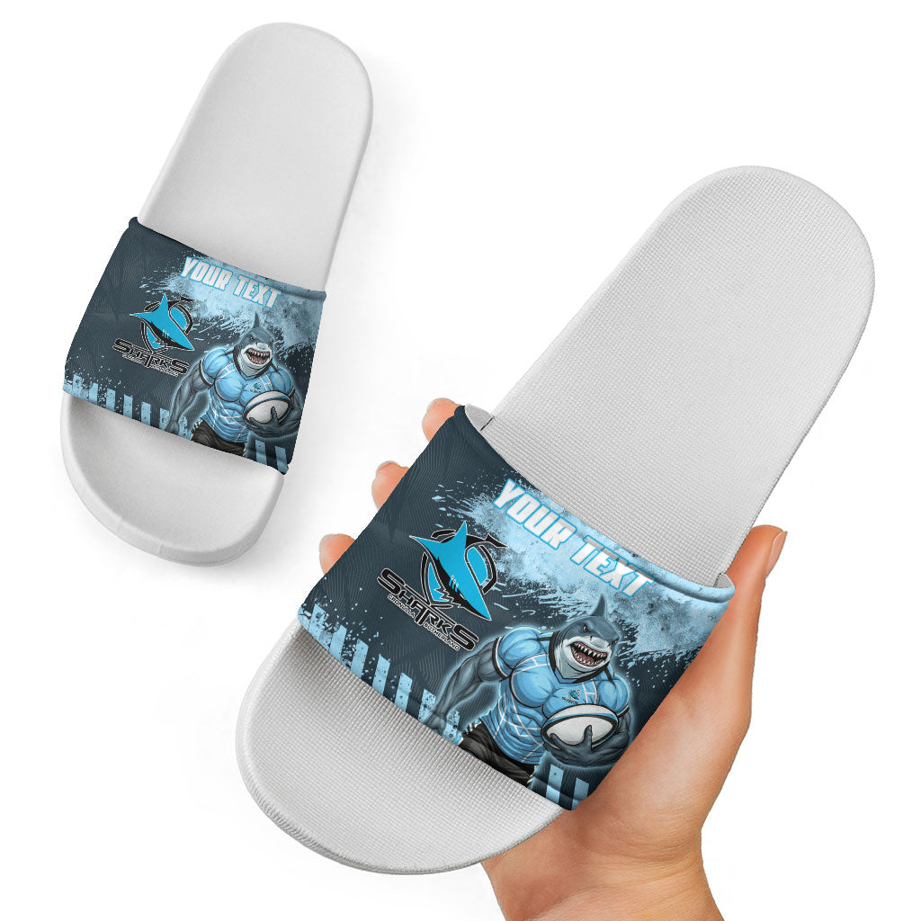 Personalised Cronulla Sutherland Sharks Rugby Slide Sandals Sharkies Mascot - Sporty Splash Art Style