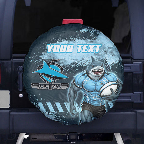 Personalised Cronulla Sutherland Sharks Rugby Spare Tire Cover Sharkies Mascot - Sporty Splash Art Style