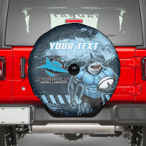 Personalised Cronulla Sutherland Sharks Rugby Spare Tire Cover Sharkies Mascot - Sporty Splash Art Style
