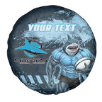 Personalised Cronulla Sutherland Sharks Rugby Spare Tire Cover Sharkies Mascot - Sporty Splash Art Style