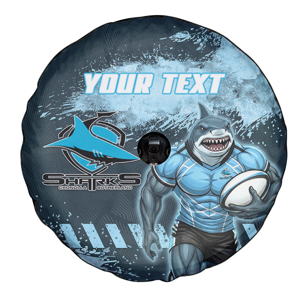 Personalised Cronulla Sutherland Sharks Rugby Spare Tire Cover Sharkies Mascot - Sporty Splash Art Style