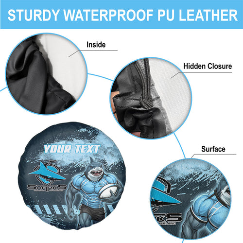 Personalised Cronulla Sutherland Sharks Rugby Spare Tire Cover Sharkies Mascot - Sporty Splash Art Style