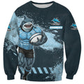 Personalised Cronulla Sutherland Sharks Rugby Sweatshirt Sharkies Mascot - Sporty Splash Art Style