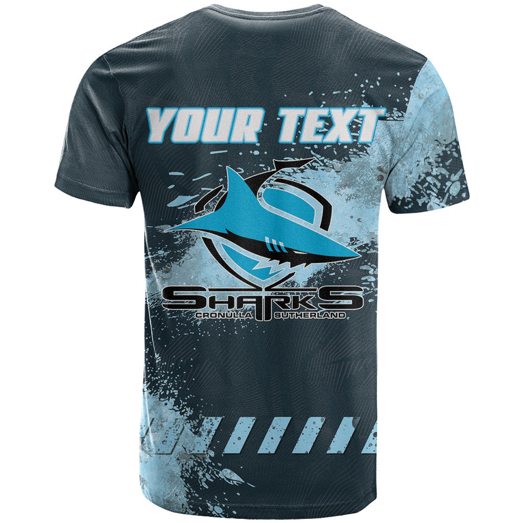 Personalised Cronulla Sutherland Sharks Rugby T Shirt Sharkies Mascot - Sporty Splash Art Style