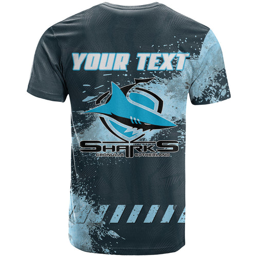Personalised Cronulla Sutherland Sharks Rugby T Shirt Sharkies Mascot - Sporty Splash Art Style