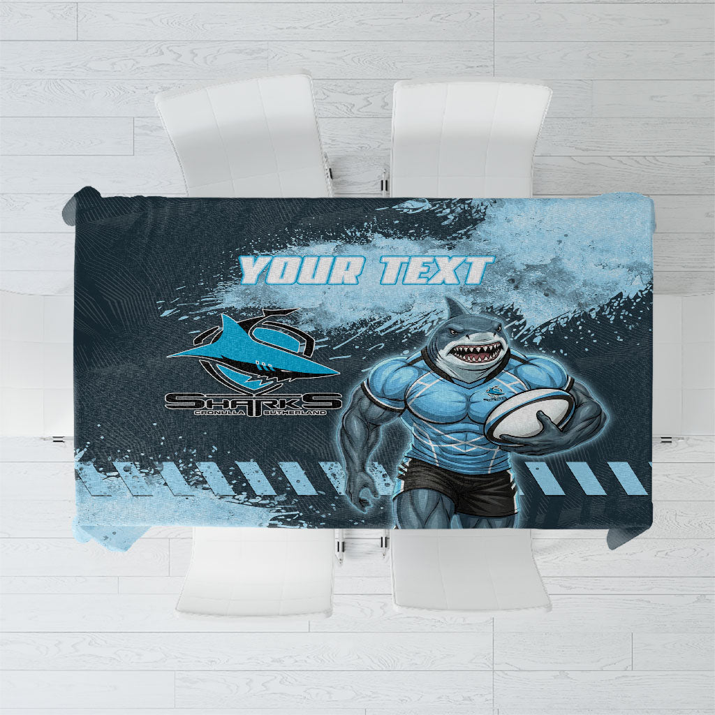 Personalised Cronulla Sutherland Sharks Rugby Tablecloth Sharkies Mascot - Sporty Splash Art Style
