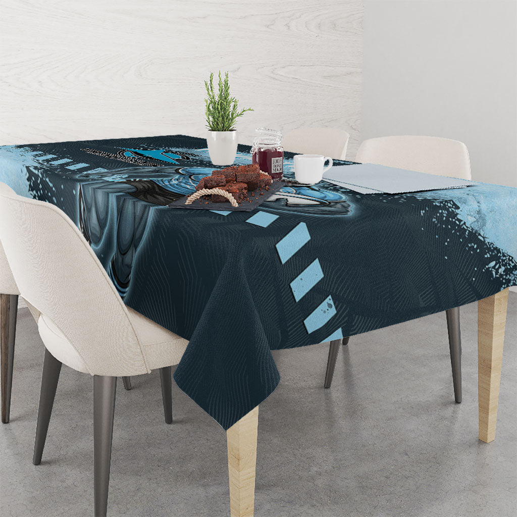 Personalised Cronulla Sutherland Sharks Rugby Tablecloth Sharkies Mascot - Sporty Splash Art Style