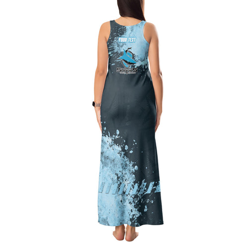 Personalised Cronulla Sutherland Sharks Rugby Tank Maxi Dress Sharkies Mascot - Sporty Splash Art Style