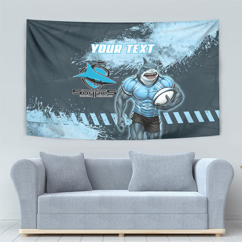 Personalised Cronulla Sutherland Sharks Rugby Tapestry Sharkies Mascot - Sporty Splash Art Style