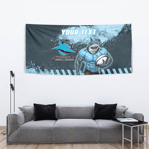 Personalised Cronulla Sutherland Sharks Rugby Tapestry Sharkies Mascot - Sporty Splash Art Style