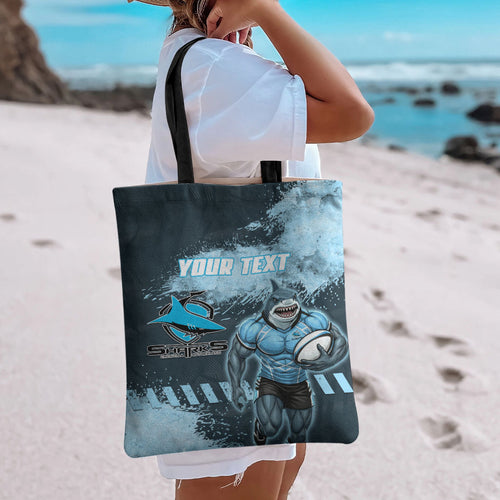 Personalised Cronulla Sutherland Sharks Rugby Tote Bag Sharkies Mascot - Sporty Splash Art Style