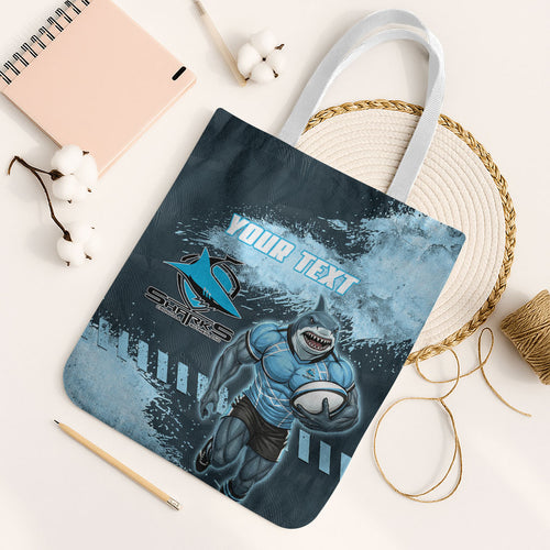 Personalised Cronulla Sutherland Sharks Rugby Tote Bag Sharkies Mascot - Sporty Splash Art Style