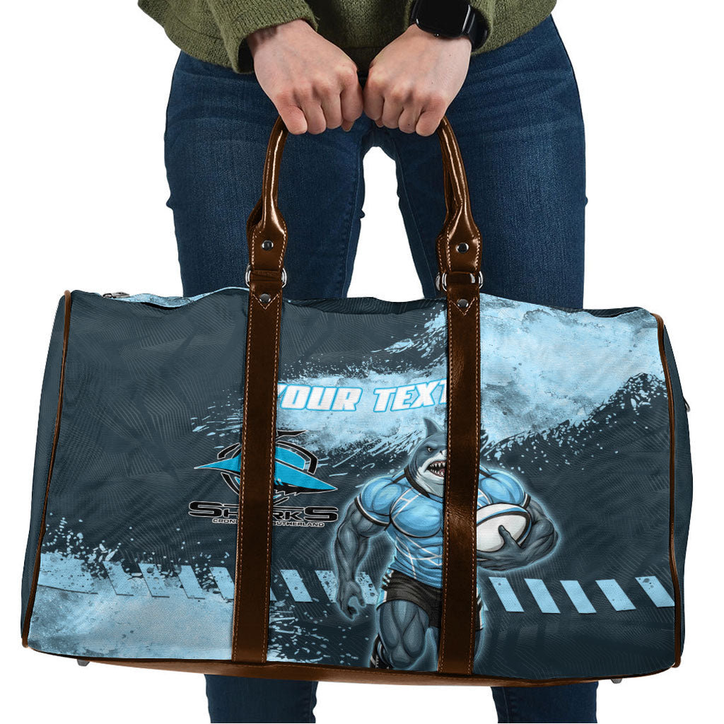 Personalised Cronulla Sutherland Sharks Rugby Travel Bag Sharkies Mascot - Sporty Splash Art Style