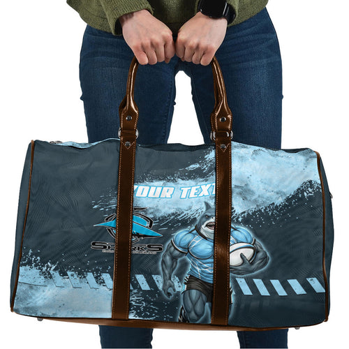 Personalised Cronulla Sutherland Sharks Rugby Travel Bag Sharkies Mascot - Sporty Splash Art Style