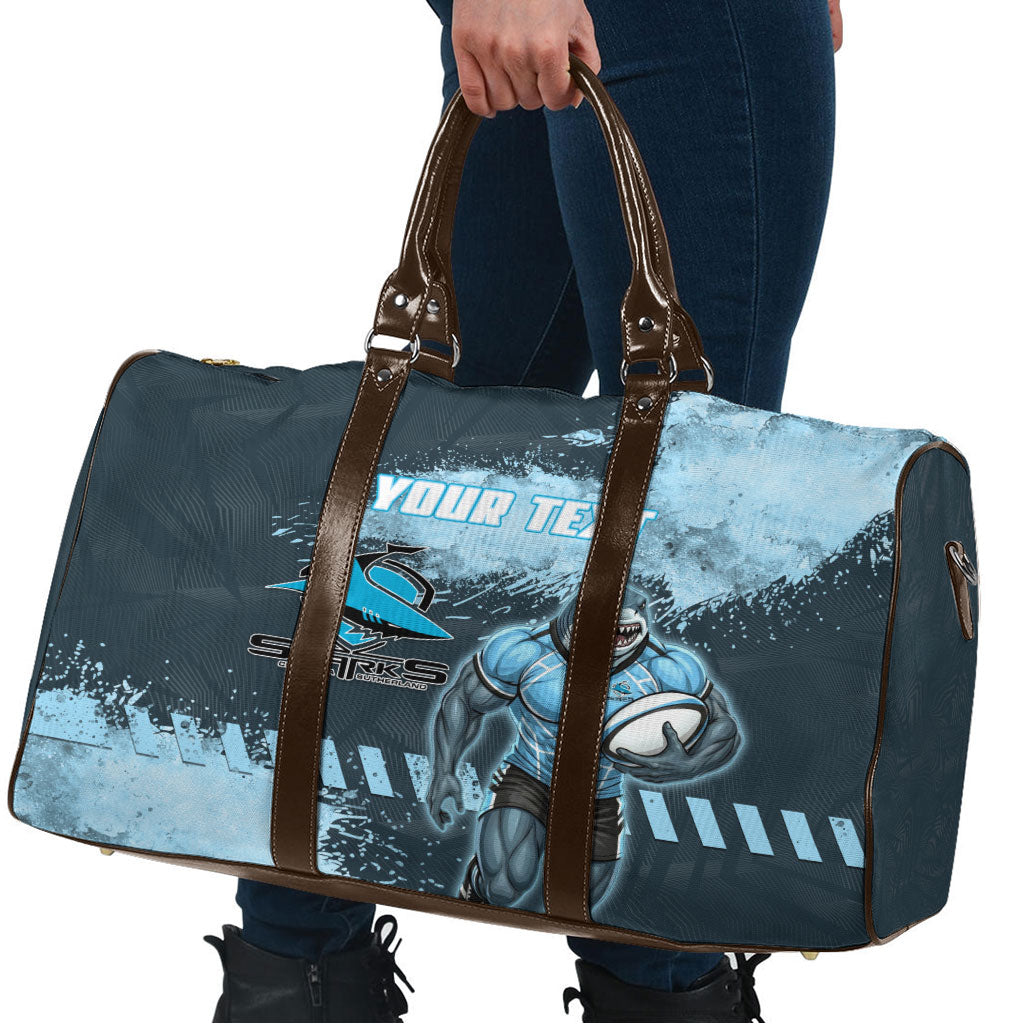 Personalised Cronulla Sutherland Sharks Rugby Travel Bag Sharkies Mascot - Sporty Splash Art Style