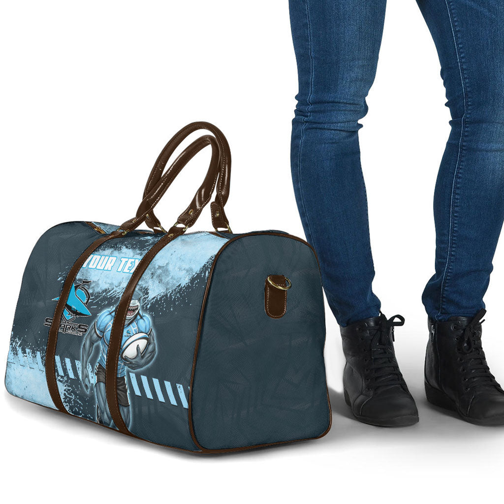 Personalised Cronulla Sutherland Sharks Rugby Travel Bag Sharkies Mascot - Sporty Splash Art Style