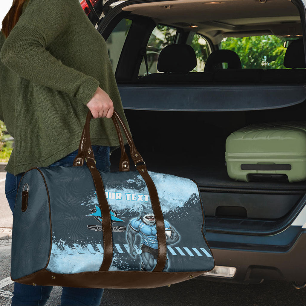 Personalised Cronulla Sutherland Sharks Rugby Travel Bag Sharkies Mascot - Sporty Splash Art Style